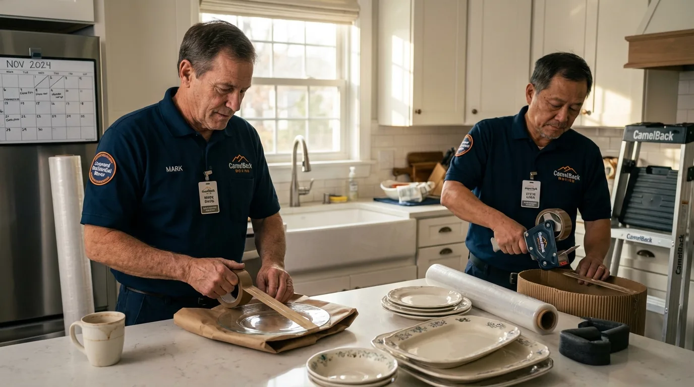 Professional crew packing kitchen dishware in La Vista, NE